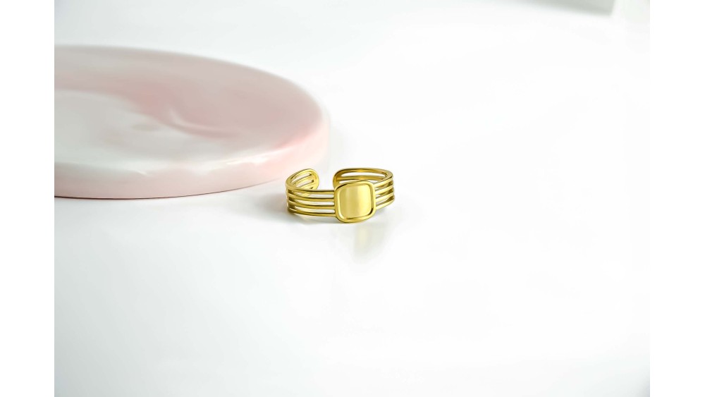 Bague support carré 6xmm acier 304 plaqué or 18k