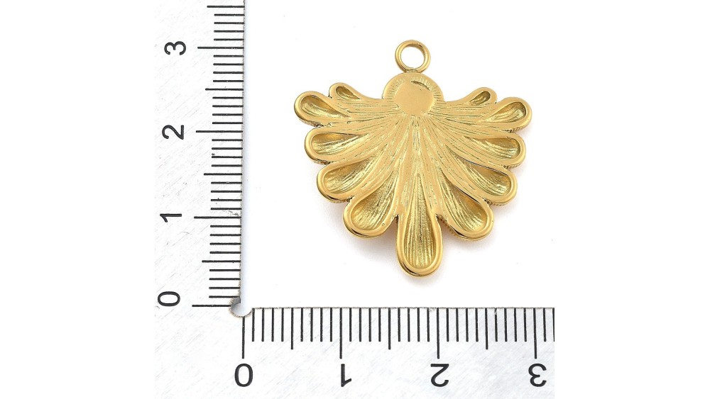 Pendentif feuille ou volute acier inoxydable plaqué or 18k
