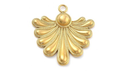 Pendentif feuille ou volute acier inoxydable plaqué or 18k