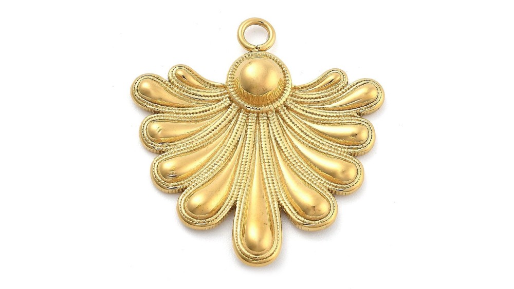 Pendentif feuille ou volute acier inoxydable plaqué or 18k