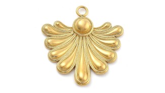 Pendentif feuille ou volute acier inoxydable plaqué or 18k