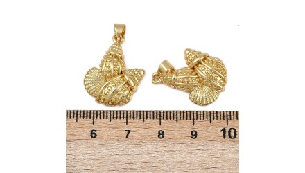 copy of Grand pendentif coquillage laiton plaqué or 18k strass zircon