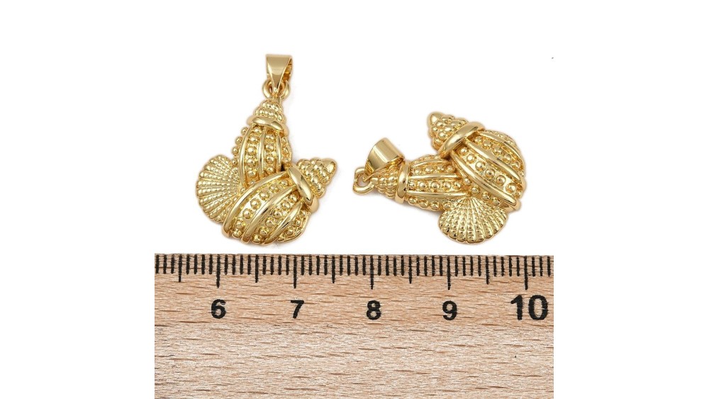 copy of Grand pendentif coquillage laiton plaqué or 18k strass zircon