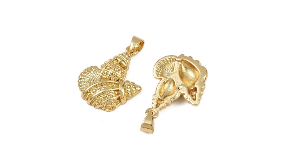 copy of Grand pendentif coquillage laiton plaqué or 18k strass zircon