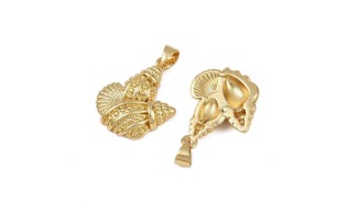 copy of Grand pendentif coquillage laiton plaqué or 18k strass zircon