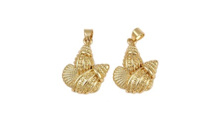 copy of Grand pendentif coquillage laiton plaqué or 18k strass zircon