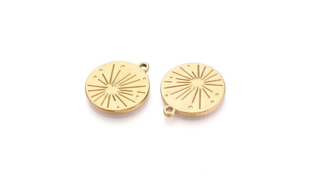 Médaille soleil acier inoxydable 304 plaqué or 18k
