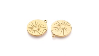 Médaille soleil acier inoxydable 304 plaqué or 18k