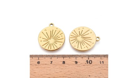 Médaille soleil acier inoxydable 304 plaqué or 18k