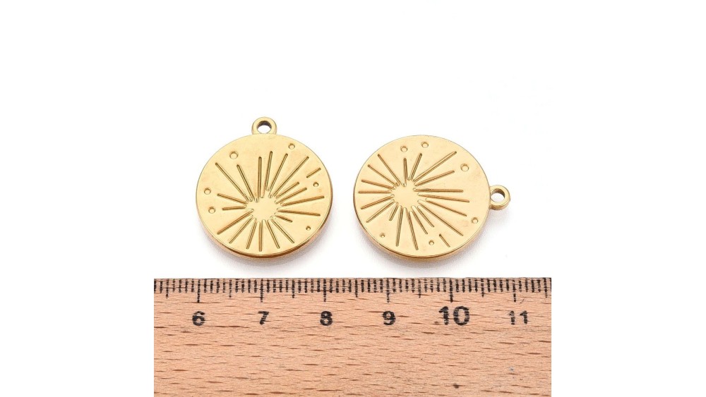 Médaille soleil acier inoxydable 304 plaqué or 18k