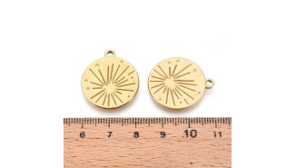 Médaille soleil acier inoxydable 304 plaqué or 18k