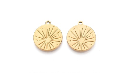 Médaille soleil acier inoxydable 304 plaqué or 18k