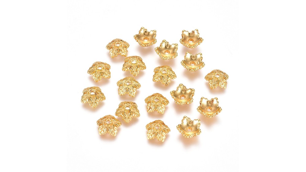 Coupelles feuilles 10mm en zamak doré pour intercaler des perles