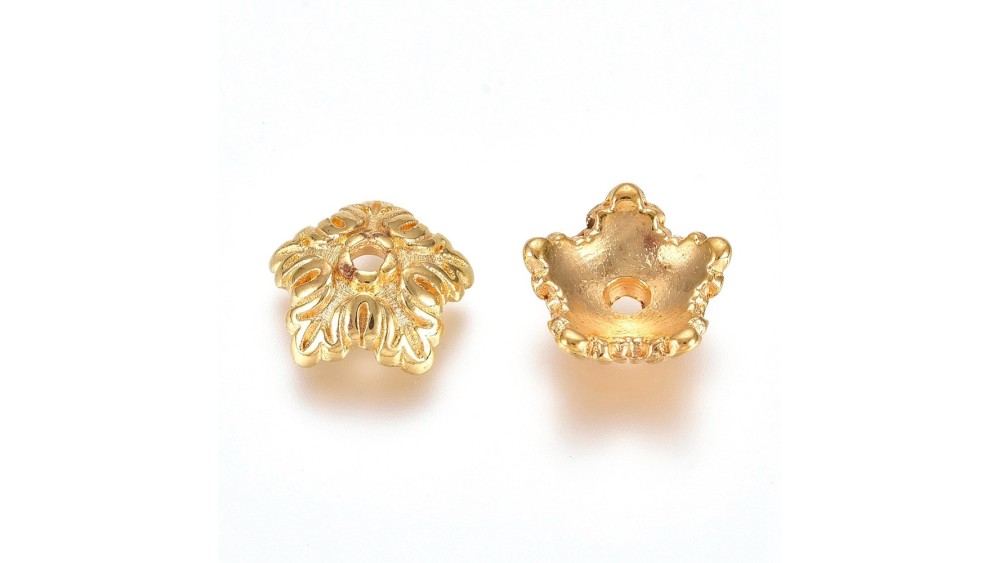 Coupelles feuilles 10mm en zamak doré pour intercaler des perles