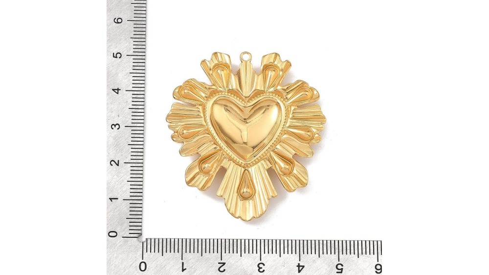 Grand pendentif cœur Ex Voto acier inoxydable 304 or 46mm