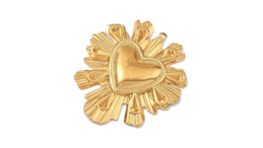 Grand pendentif cœur Ex Voto acier inoxydable 304 or 46mm