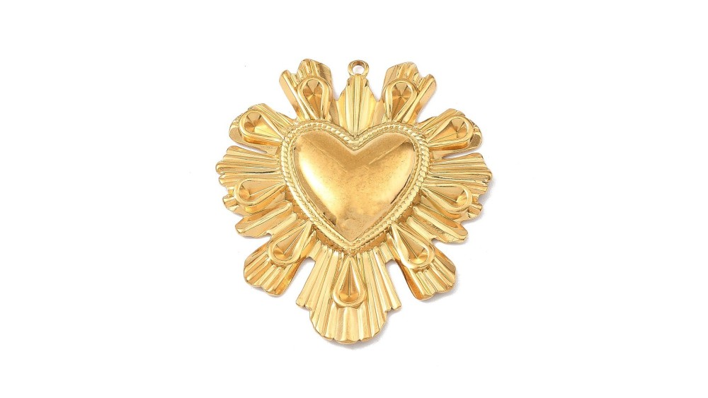 Grand pendentif cœur Ex Voto acier inoxydable 304 or 46mm