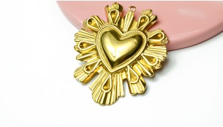Grand pendentif cœur Ex Voto acier inoxydable 304 or 46mm