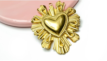 Grand pendentif cœur Ex Voto acier inoxydable 304 or 46mm