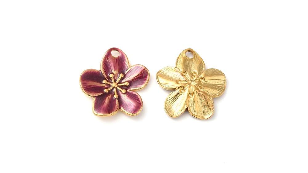 copy of Pendentif fleur émaillée orange 26mm acier 304