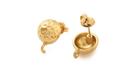 Paire de puces martelées acier inoxydable 304  plaqué or 14k