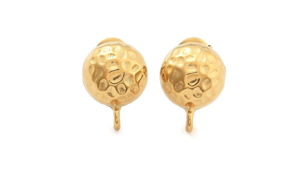 Paire de puces martelées acier inoxydable 304  plaqué or 14k
