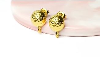 Paire de puces martelées acier inoxydable 304  plaqué or 14k