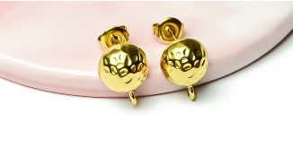 Paire de puces martelées acier inoxydable 304  plaqué or 14k