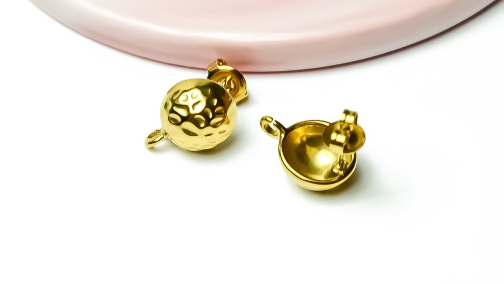 Paire de puces martelées acier inoxydable 304  plaqué or 14k