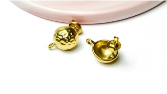 Paire de puces martelées acier inoxydable 304  plaqué or 14k
