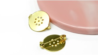 Support broche  à coller ou a broder laiton plaqué or 18 k