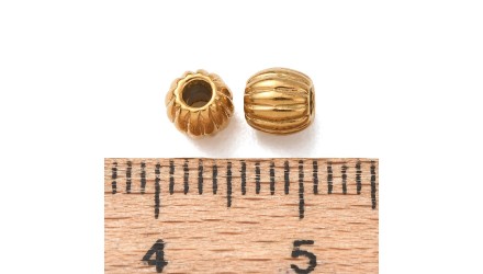 10 Perles 5mm intercalaires à stries acier inoxydable plaqué or 18k