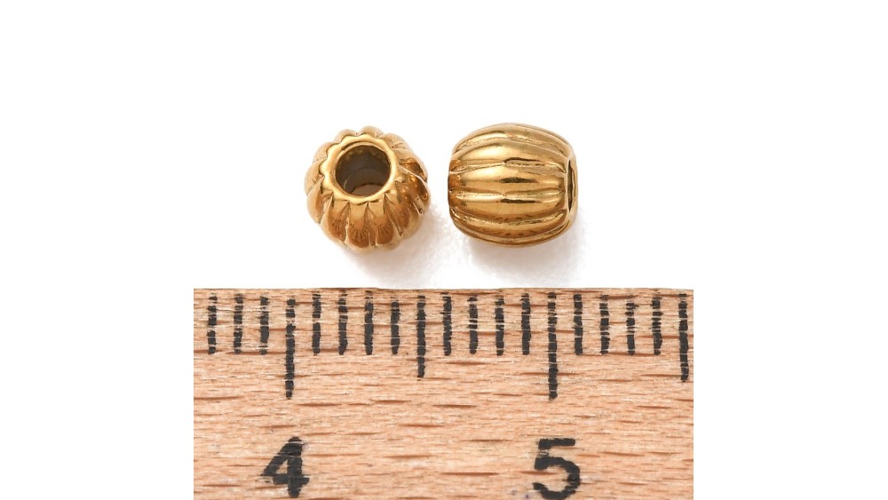 10 Perles 5mm intercalaires à stries acier inoxydable plaqué or 18k