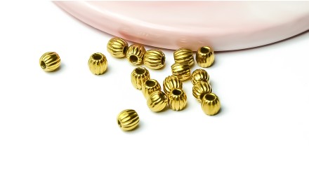 10 Perles 5mm intercalaires à stries acier inoxydable plaqué or 18k