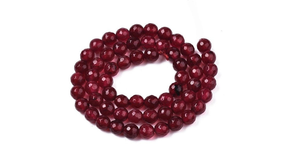 30 Perles rondes 6mm en jade naturelle teintée bordeaux pour création