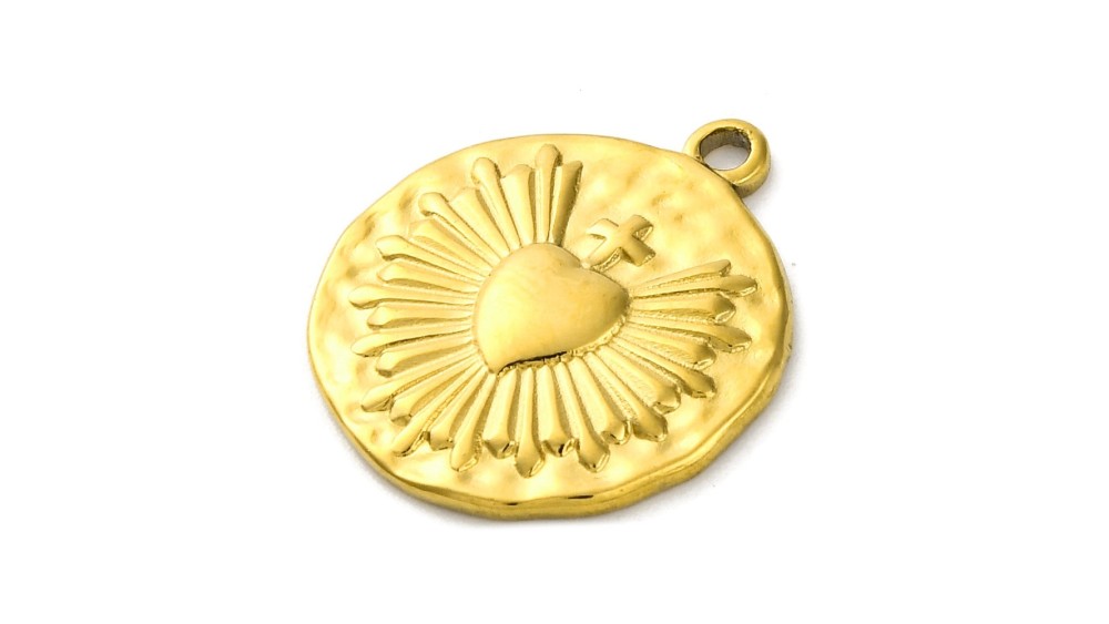 Pendentif cœur ex-voto 20 mm – Acier inoxydable 304 plaqué or 18K IP