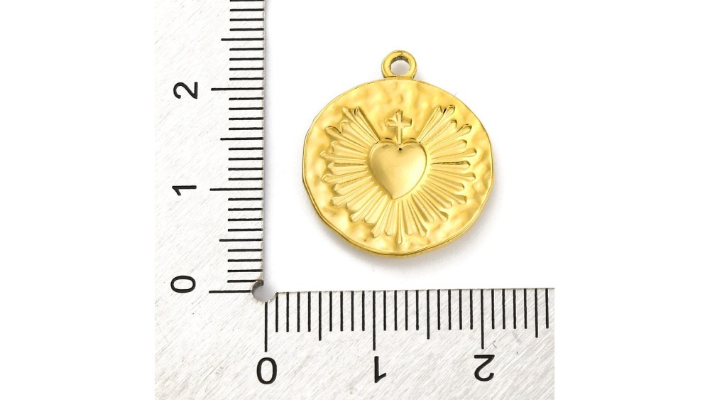 Pendentif cœur ex-voto 20 mm – Acier inoxydable 304 plaqué or 18K IP