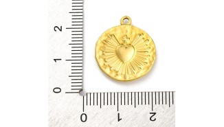 Pendentif cœur ex-voto 20 mm – Acier inoxydable 304 plaqué or 18K IP