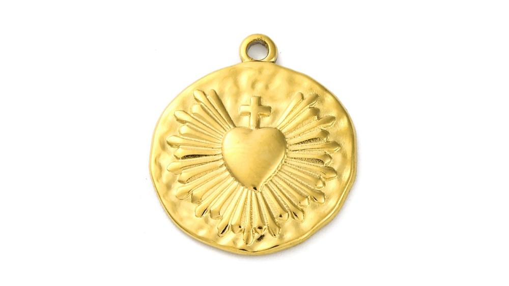 Pendentif cœur ex-voto 20 mm – Acier inoxydable 304 plaqué or 18K IP