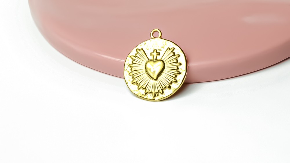 Pendentif cœur ex-voto 20 mm – Acier inoxydable 304 plaqué or 18K IP