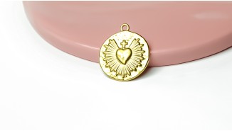 Pendentif cœur ex-voto 20 mm – Acier inoxydable 304 plaqué or 18K IP