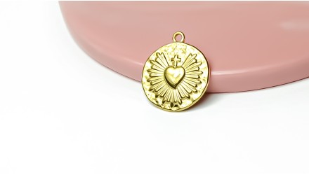 Pendentif cœur ex-voto 20 mm – Acier inoxydable 304 plaqué or 18K IP