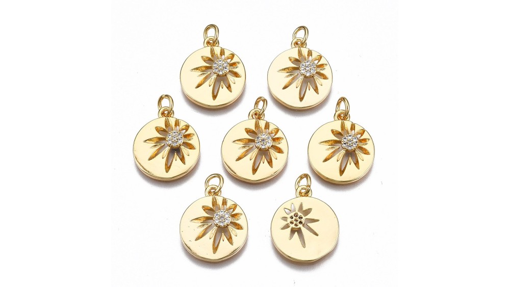 Pendentif fleur strass – Laiton plaqué or 18K