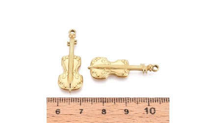 Pendentif violon acier inoxydable 304 plaqué or 18k