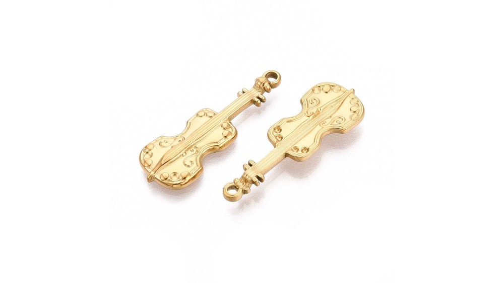 Pendentif violon acier inoxydable 304 plaqué or 18k