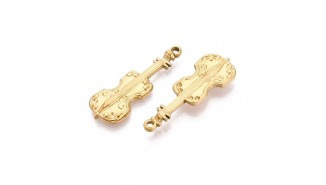 Pendentif violon acier inoxydable 304 plaqué or 18k
