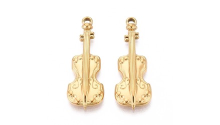 Pendentif violon acier inoxydable 304 plaqué or 18k