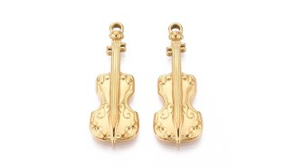 Pendentif violon acier inoxydable 304 plaqué or 18k