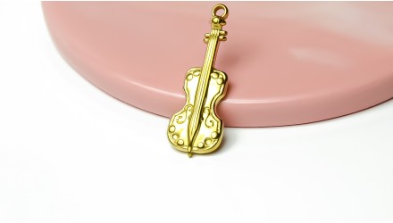 Pendentif violon acier inoxydable 304 plaqué or 18k