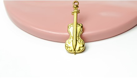 Pendentif violon acier inoxydable 304 plaqué or 18k